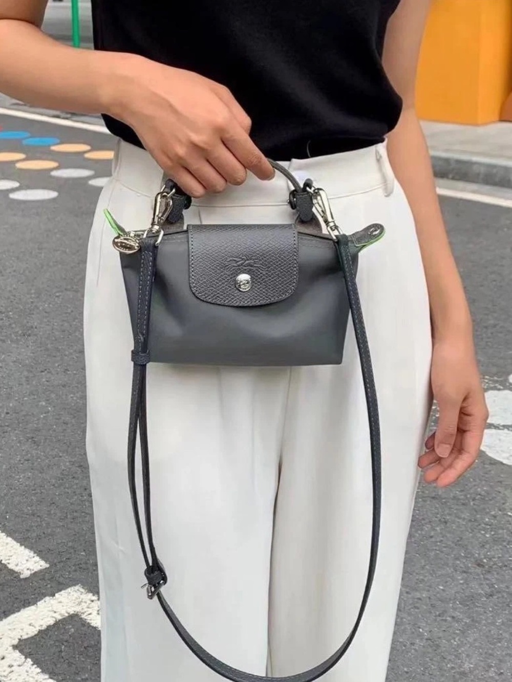 NWOT Longchamp Le Pliage  Mini Top-Handle Crossbody Black/Silver Hardware - Picture 13 of 15